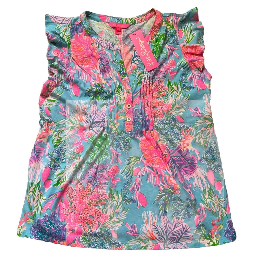 Lilly Pulitzer S Golda Top Celestial Blue Cay to My Heart $78